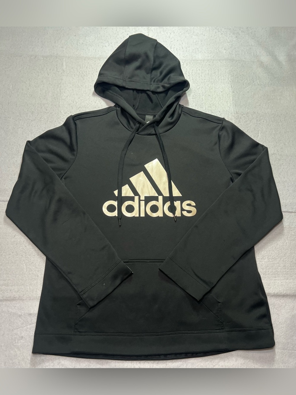 Adidas Game&Go Fleece Hoodie,Womens L,Fits Mens M,Black Metallic Gold Logo,Flaw